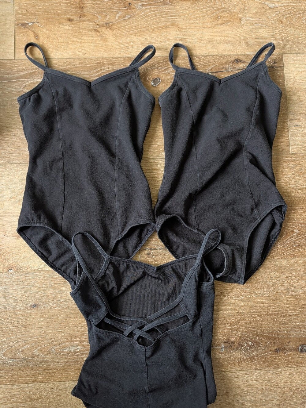 LOT of 3 Capezio Black Cotton Camisole Leotard With Princess Seams Sz Large Kids